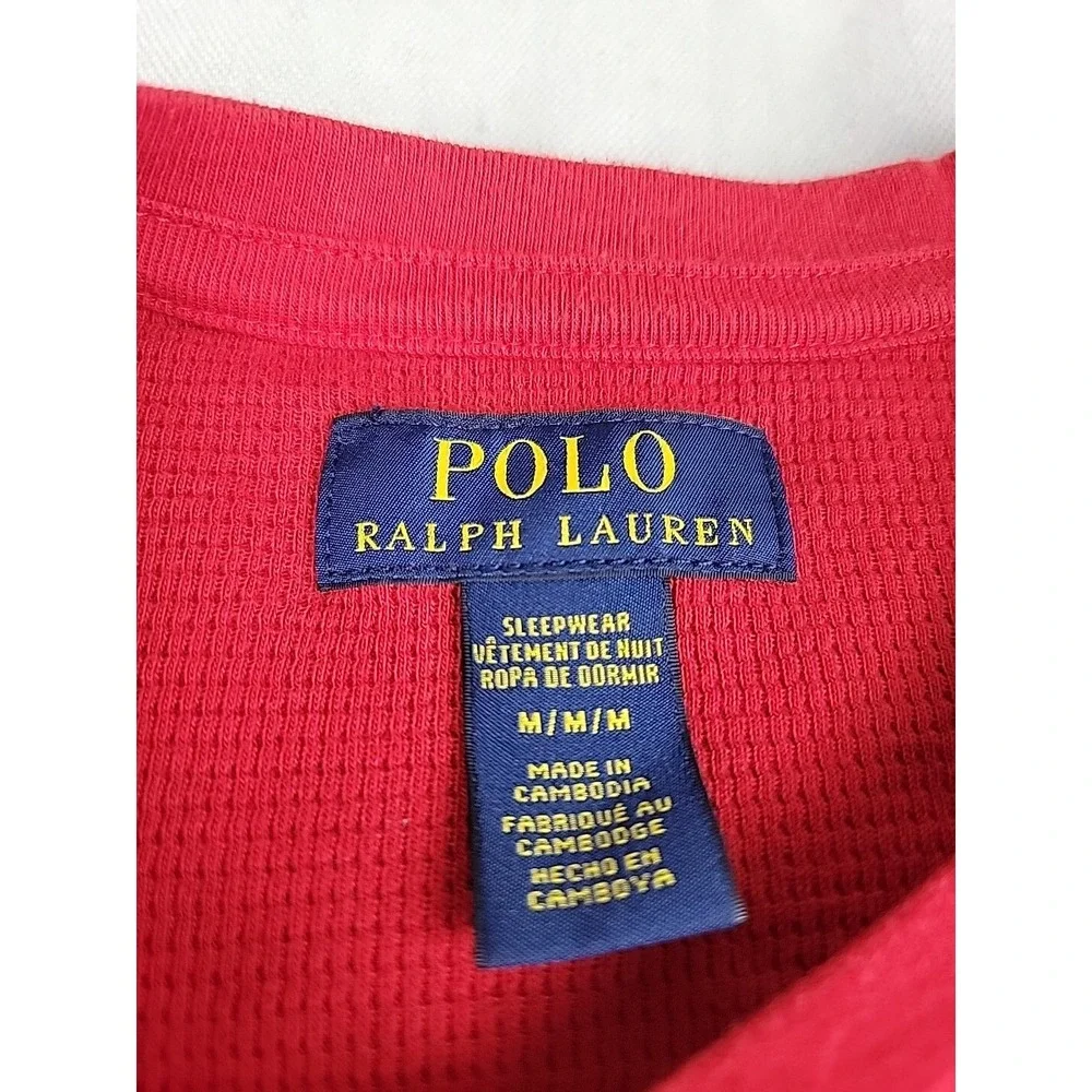 Polo Ralph Lauren Thermal Shirt Mens Medium Red Waffle Knit Elbow Patch Flag